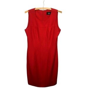 Vintage JSJ Petite Little Red Dress 8 Sleeveless Yoke Knee Zip Sheath Back Slit